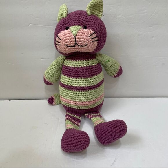 VINTAGE ANIMAL ADVENTURE CROCHETED STRIPED CAT - Picture 2 of 6